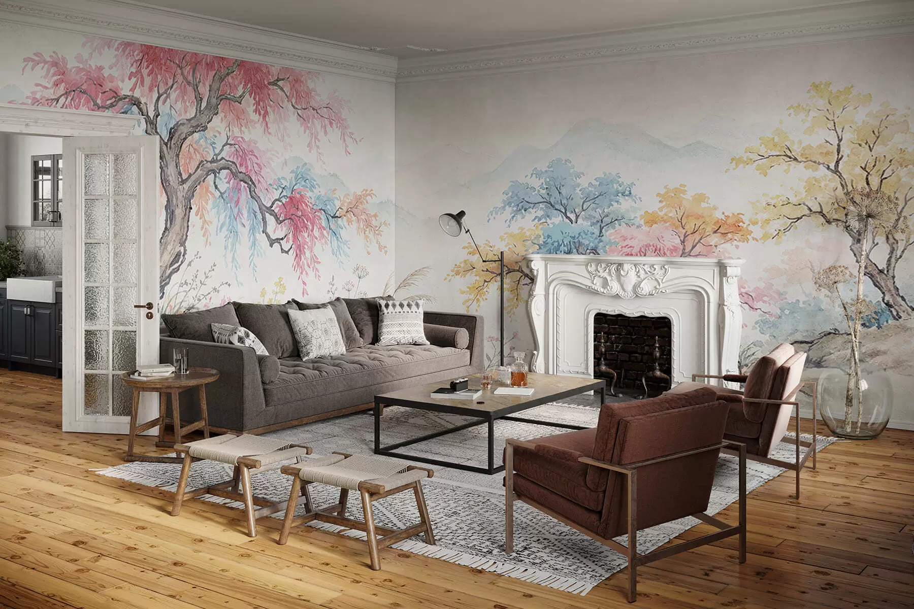 Fototapet Malovaná barevná zahrada na betonové zdi w05246