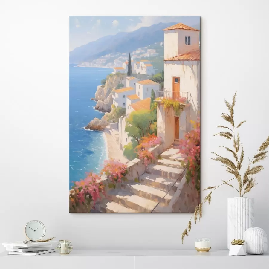 Obraz impresionistická středomořská vesnice na útesu Č. s48060