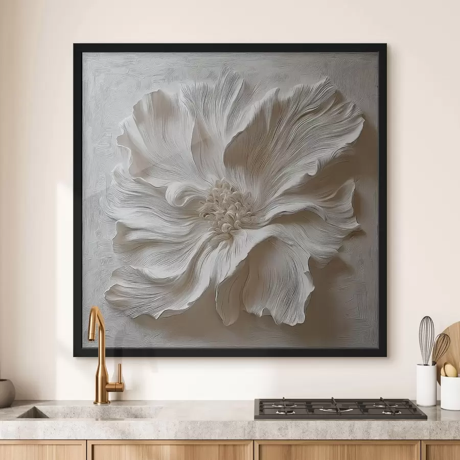 Fototapet bílá sádrová reliéfní květinová socha f48065