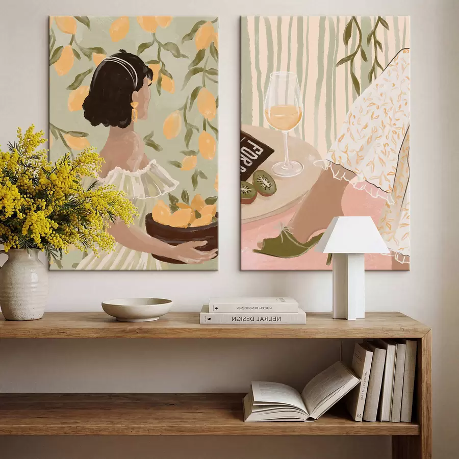 Obraz Žena s citrony a stůl se sklenicí Č. m30104
