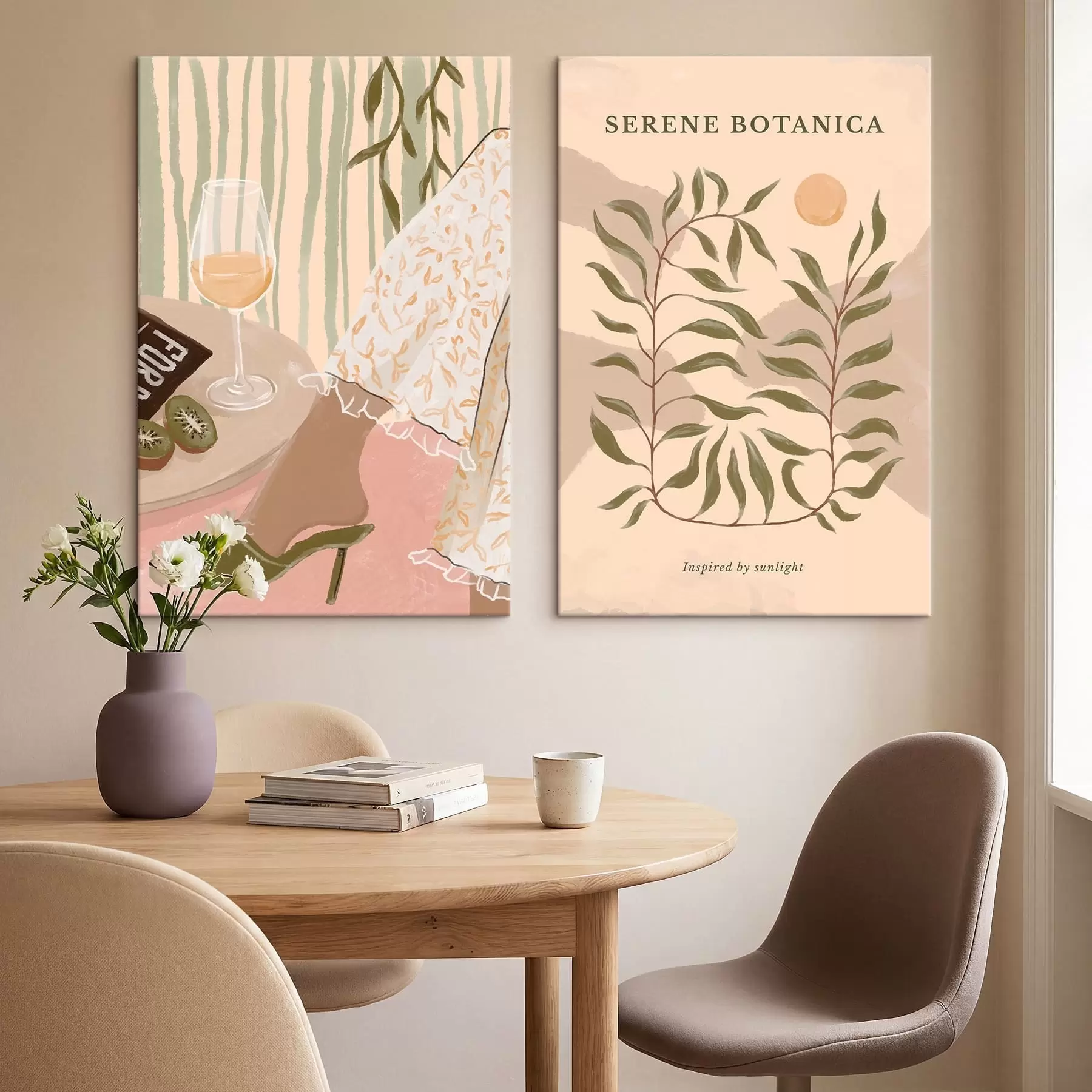 Obraz Sklenice na víno a botanický plakát poblíž Č. m30106