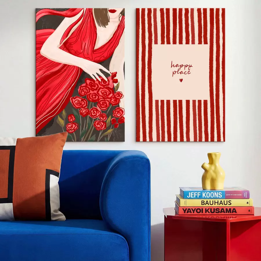 Obraz Žena s růžemi a červeným vzorem Č. m30107