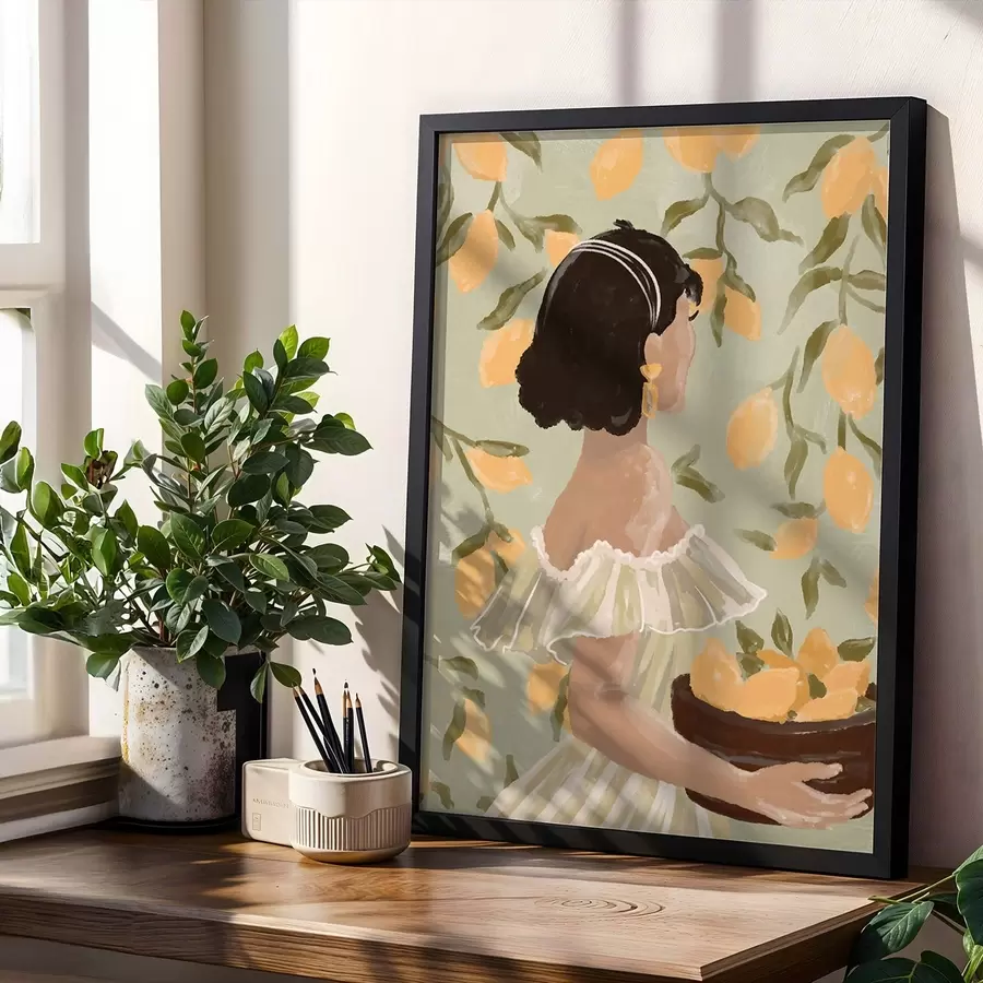 Fototapet Žena držící misku s citrony za větve f48023