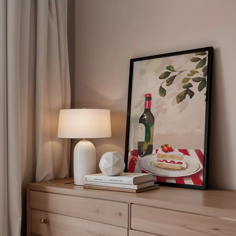 Fototapet Zátiší s vínem, svíčkou a dortem f48024