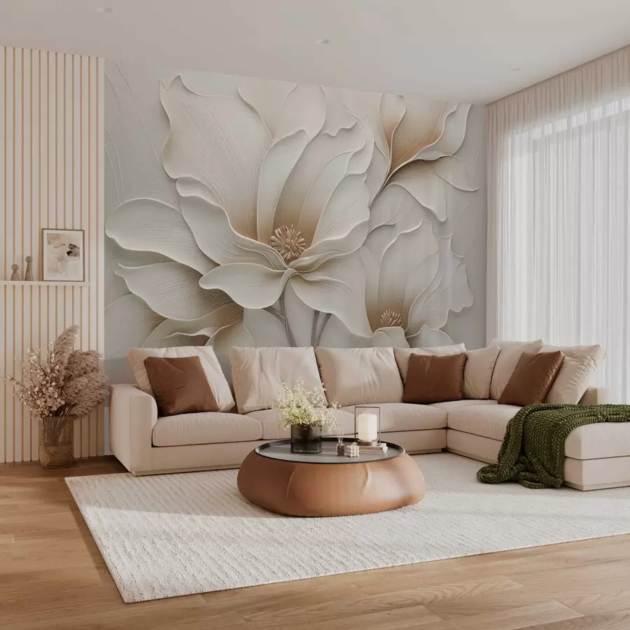 Fototapet Reliéfní béžový květinový motiv zblízka w05269