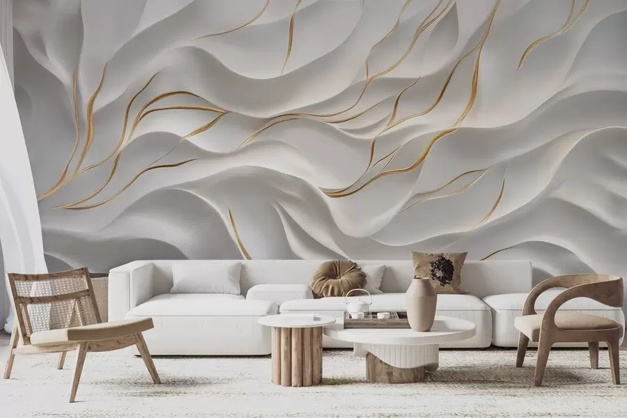 Fototapet Šedé reliéfní vlny se žlutými akcenty w09724