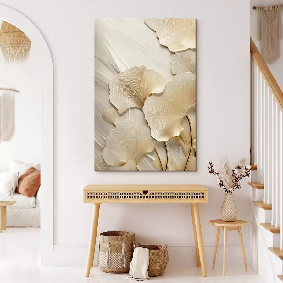 Obraz Abstraktní listy ginkga na texturovaném světlém pozadí, elegantní a abstraktní kompozice Č. s47867