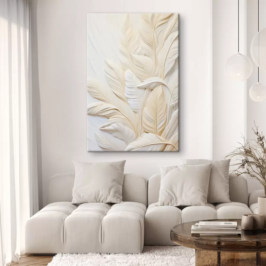 Obraz Krémově zbarvené peří překrývající se navzájem, s jemným, světlým pozadím Č. s47883