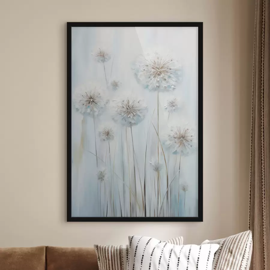 Fototapet Texturovaný malířský styl pampelišek na jemně modrém a bílém pozadí f47856