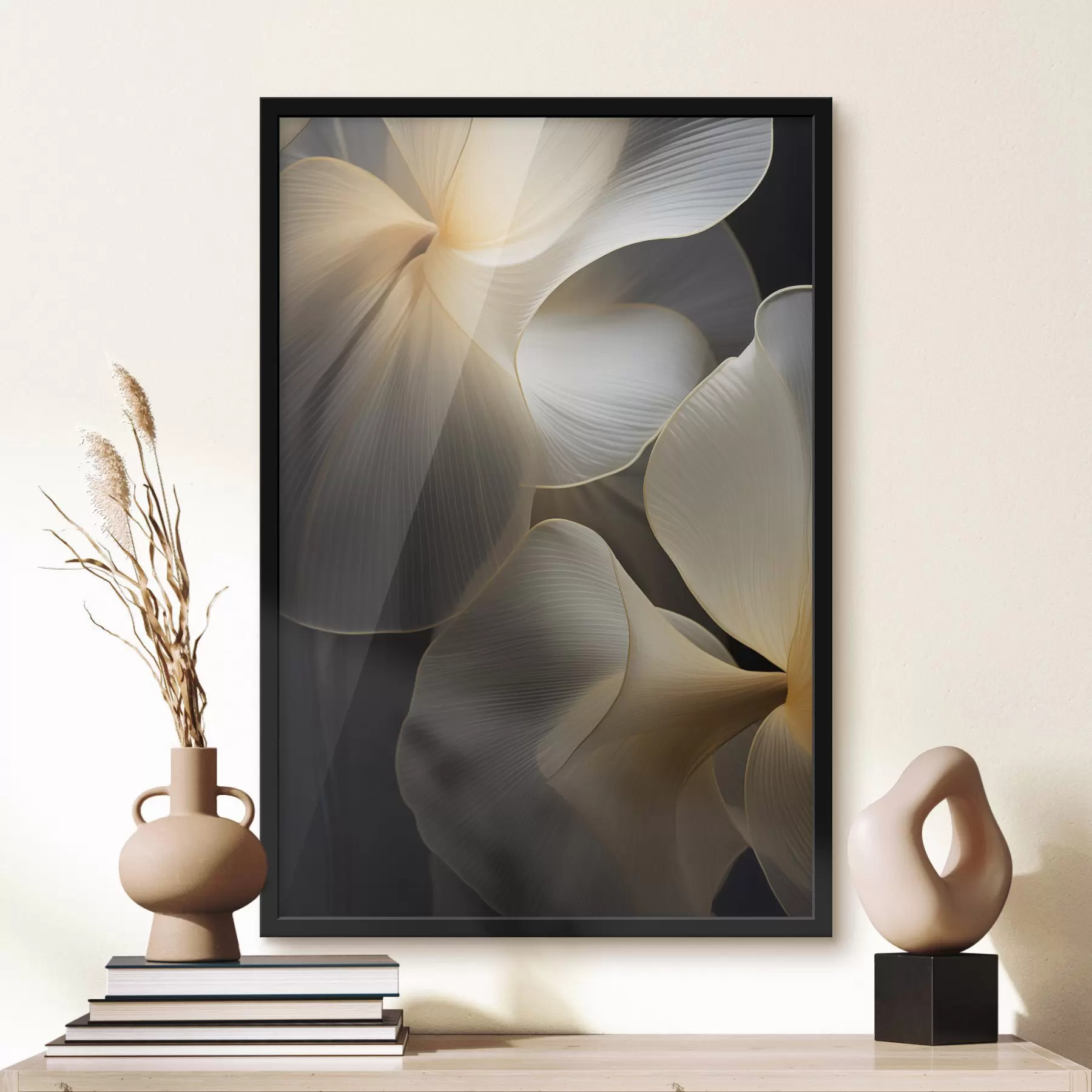 Fototapet Abstraktní plynoucí průsvitné okvětní lístky s jemnými liniemi na tmavém pozadí f47859