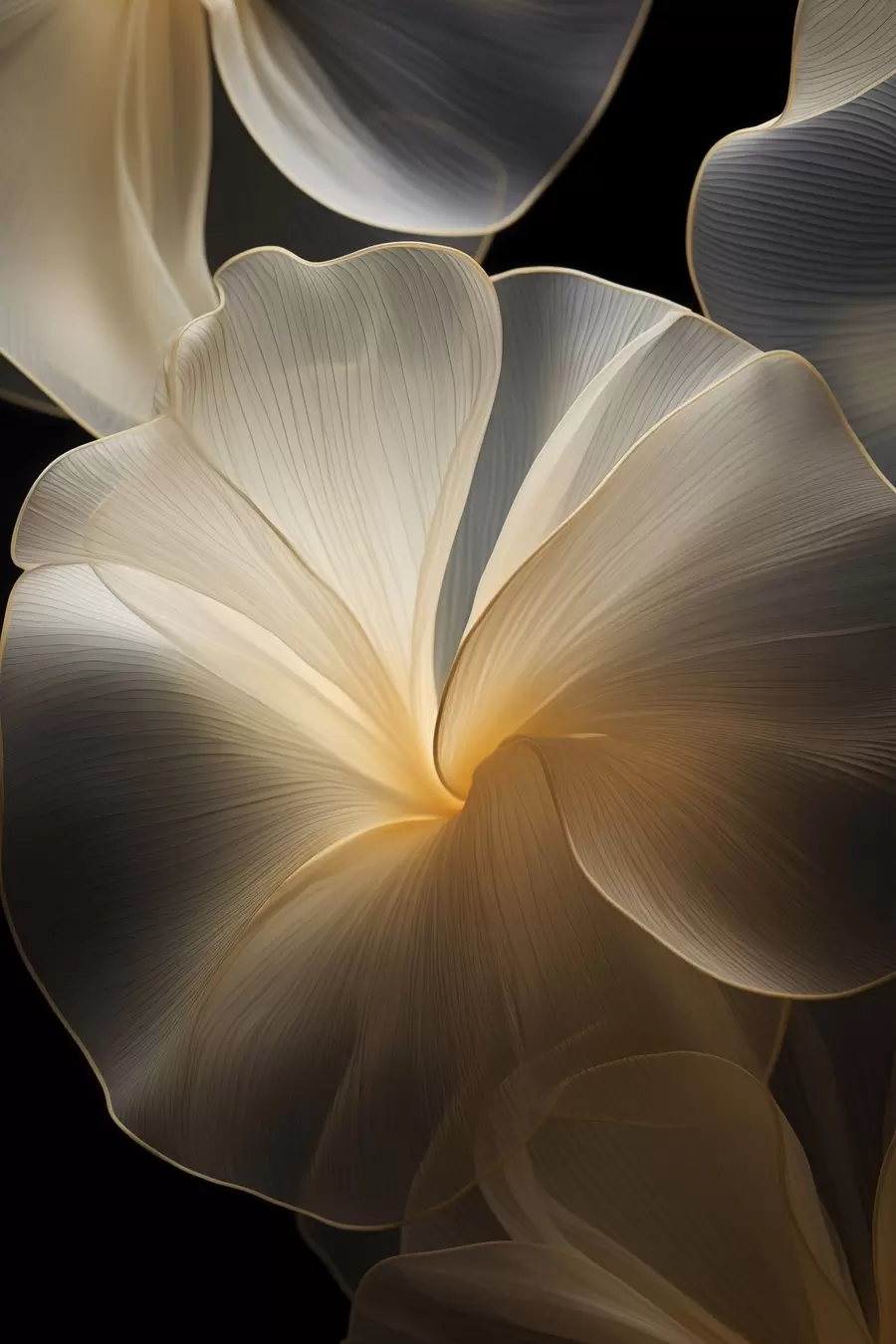 Fototapet Abstraktní plynoucí průsvitné okvětní lístky s jemnými liniemi na tmavém pozadí f47860