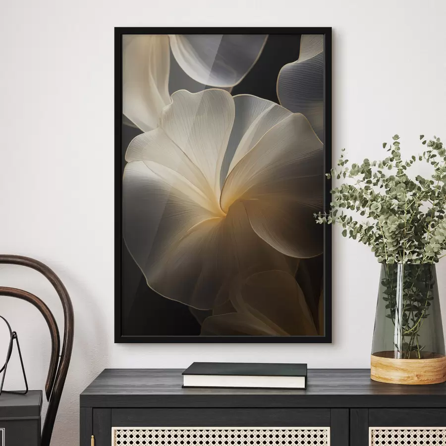 Fototapet Abstraktní plynoucí průsvitné okvětní lístky s jemnými liniemi na tmavém pozadí f47860