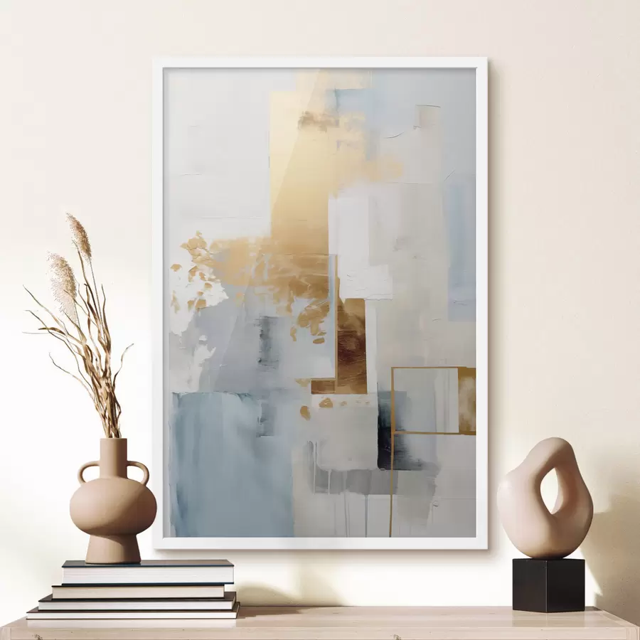 Fototapet Abstraktní geometrické tvary v žluté, modré a bílé barvě, strukturovaná a minimalistická kompozice f47881