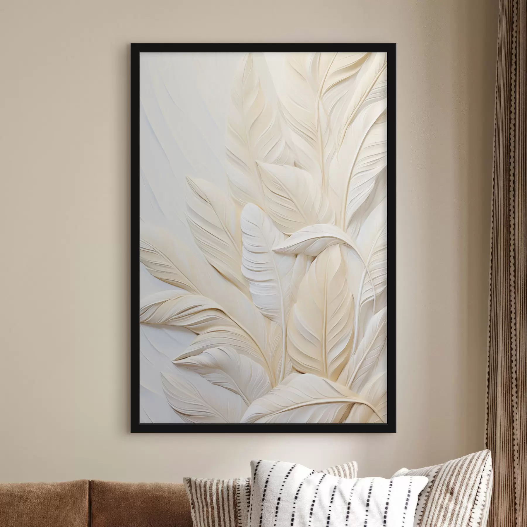 Fototapet Krémově zbarvené peří překrývající se navzájem, s jemným, světlým pozadím f47883