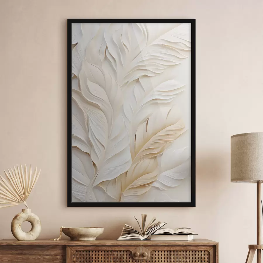 Fototapet Krémově zbarvené peří překrývající se navzájem, s jemným, světlým pozadím f47884