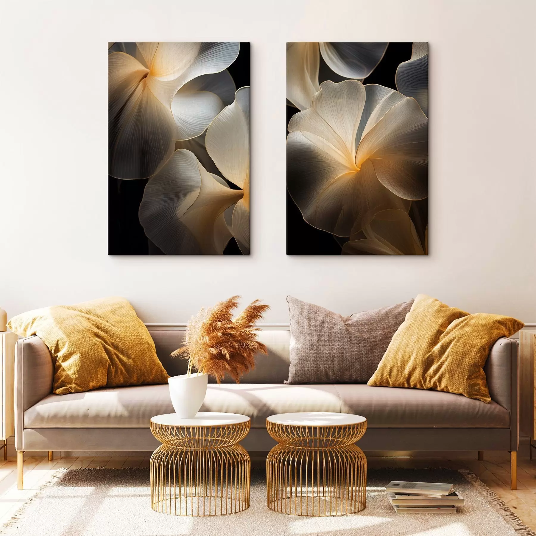 Obraz Abstraktní plynoucí průsvitné okvětní lístky s jemnými liniemi na tmavém pozadí Č. m30050