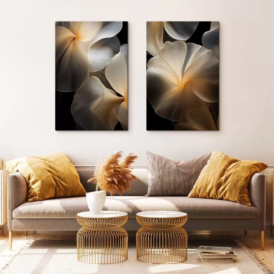 Obraz Abstraktní plynoucí průsvitné okvětní lístky s jemnými liniemi na tmavém pozadí Č. m30050