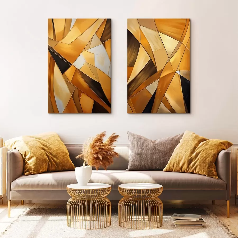 Obraz Abstraktní geometrické tvary v odstínech oranžové, hnědé a bílé s tenkými obrysy na strukturovaném pozadí Č. m30052