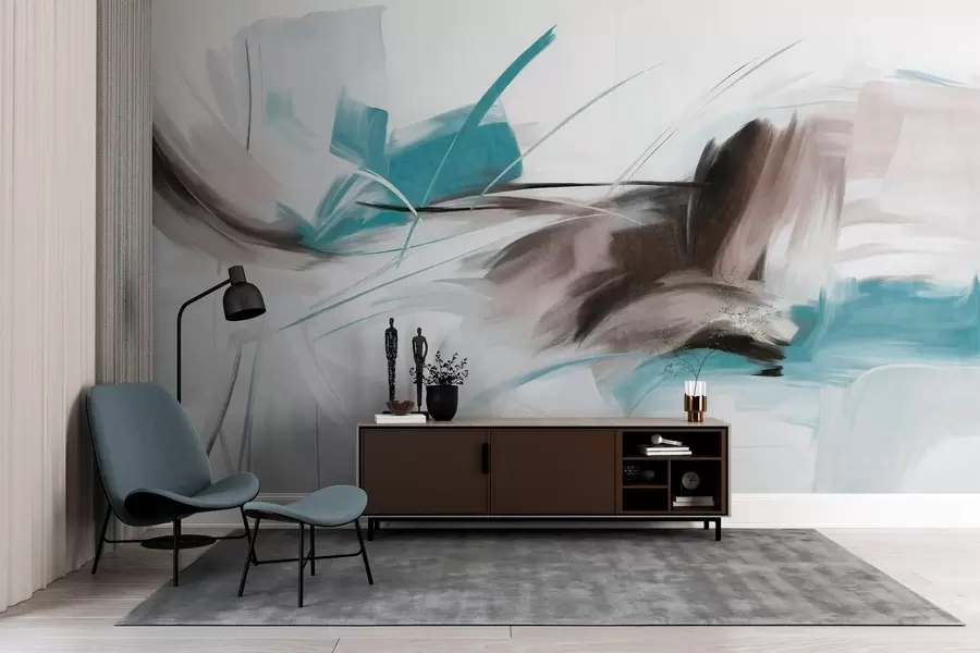 Fototapet Abstraktní malířský styl s hnědými a modrými texturovanými tahy štětcem w09755v1