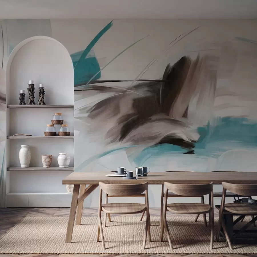 Fototapet Abstraktní malířský styl s hnědými a modrými texturovanými tahy štětcem w09755v1