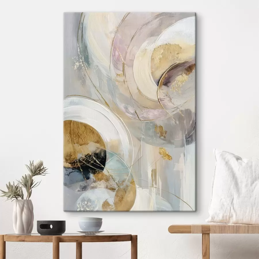 Obraz Kompozice s vrstvenými kruhovými prvky a tahy štětcem Č. s47983