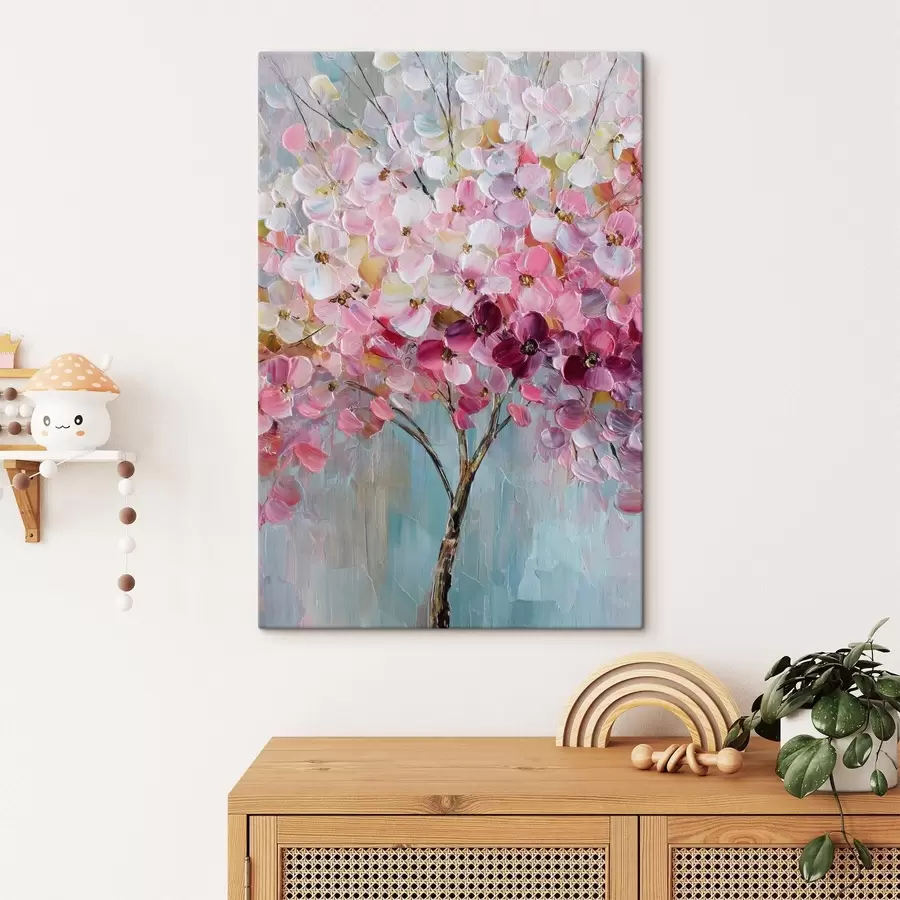 Obraz Jemné růžové květy na pozadí jasné oblohy Č. s47988