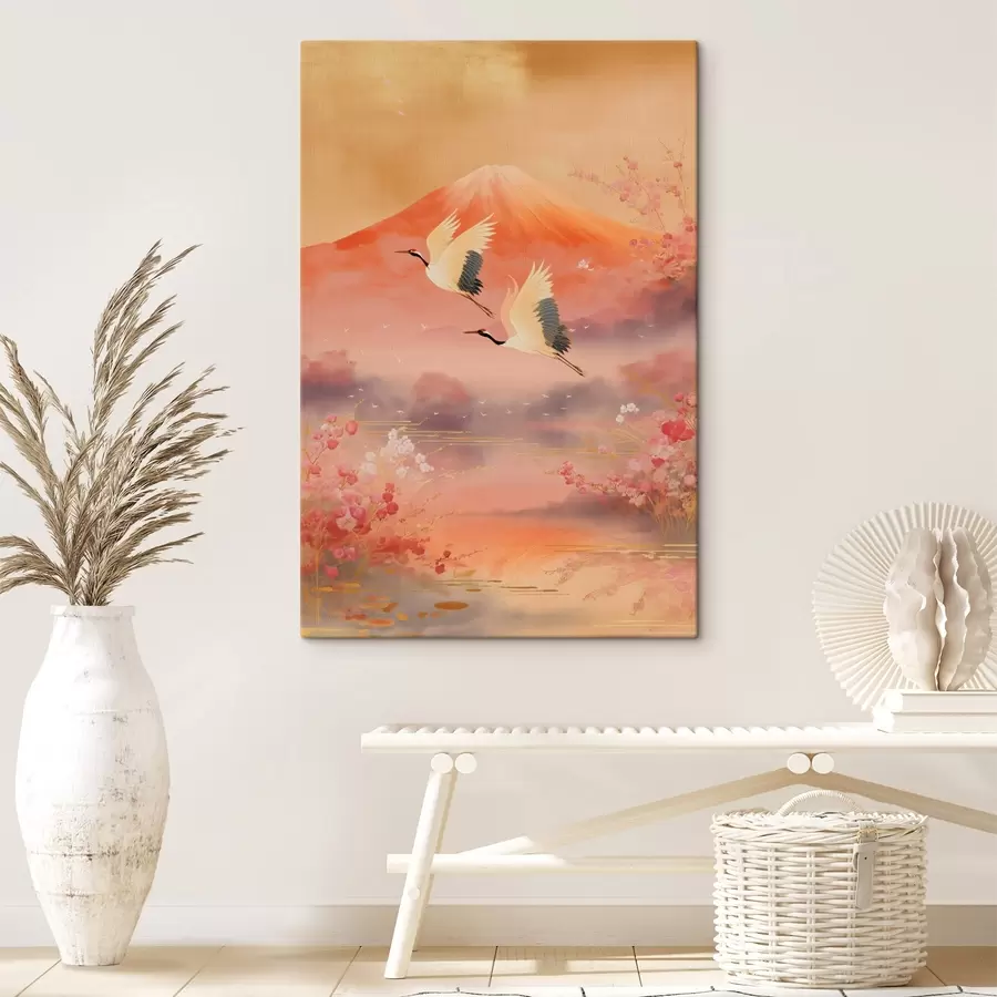 Obraz Tradiční východní motiv s třešňovými květy a jeřáby Č. s47991