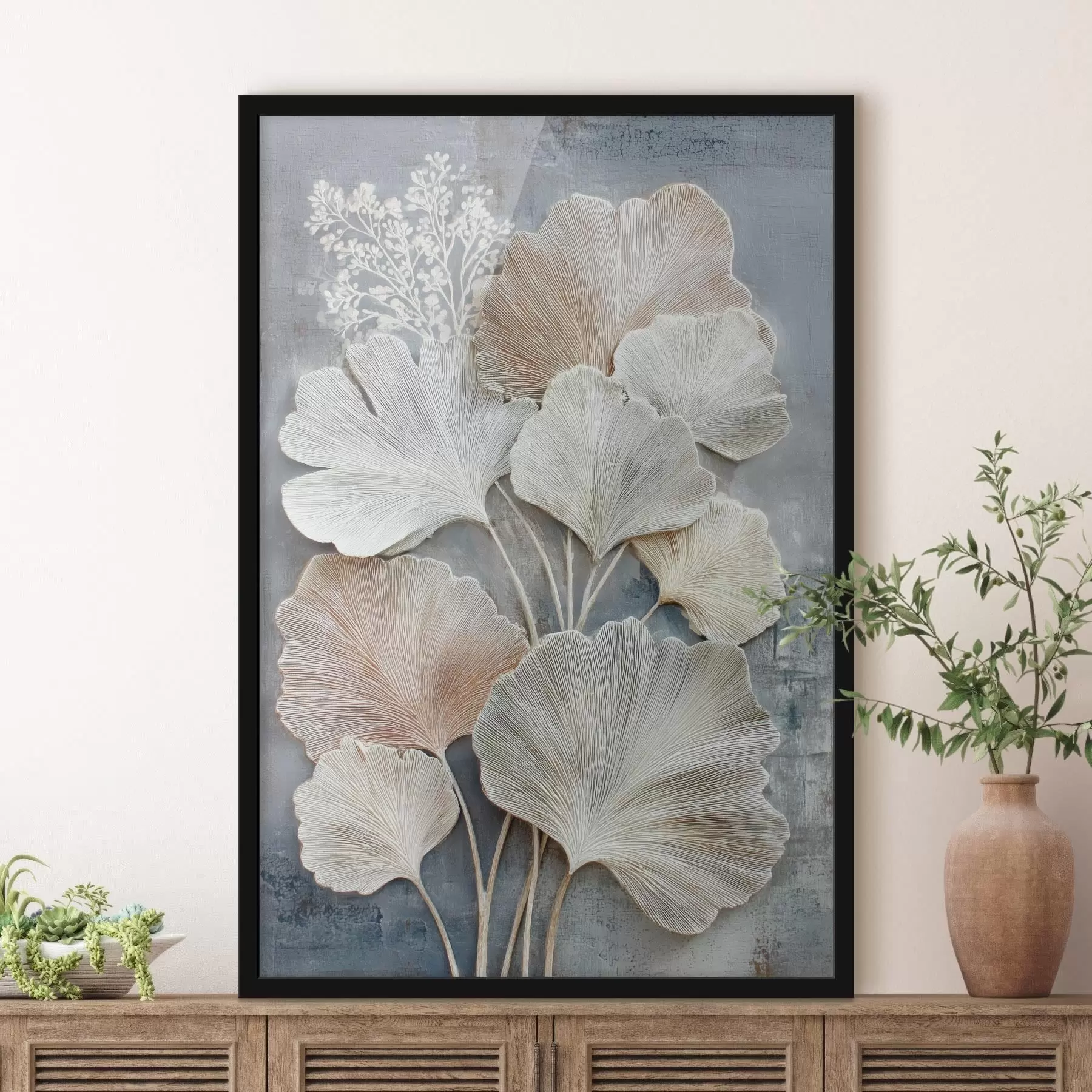 Fototapet Abstraktní květinová kompozice v béžovo-modré barevné paletě f47963