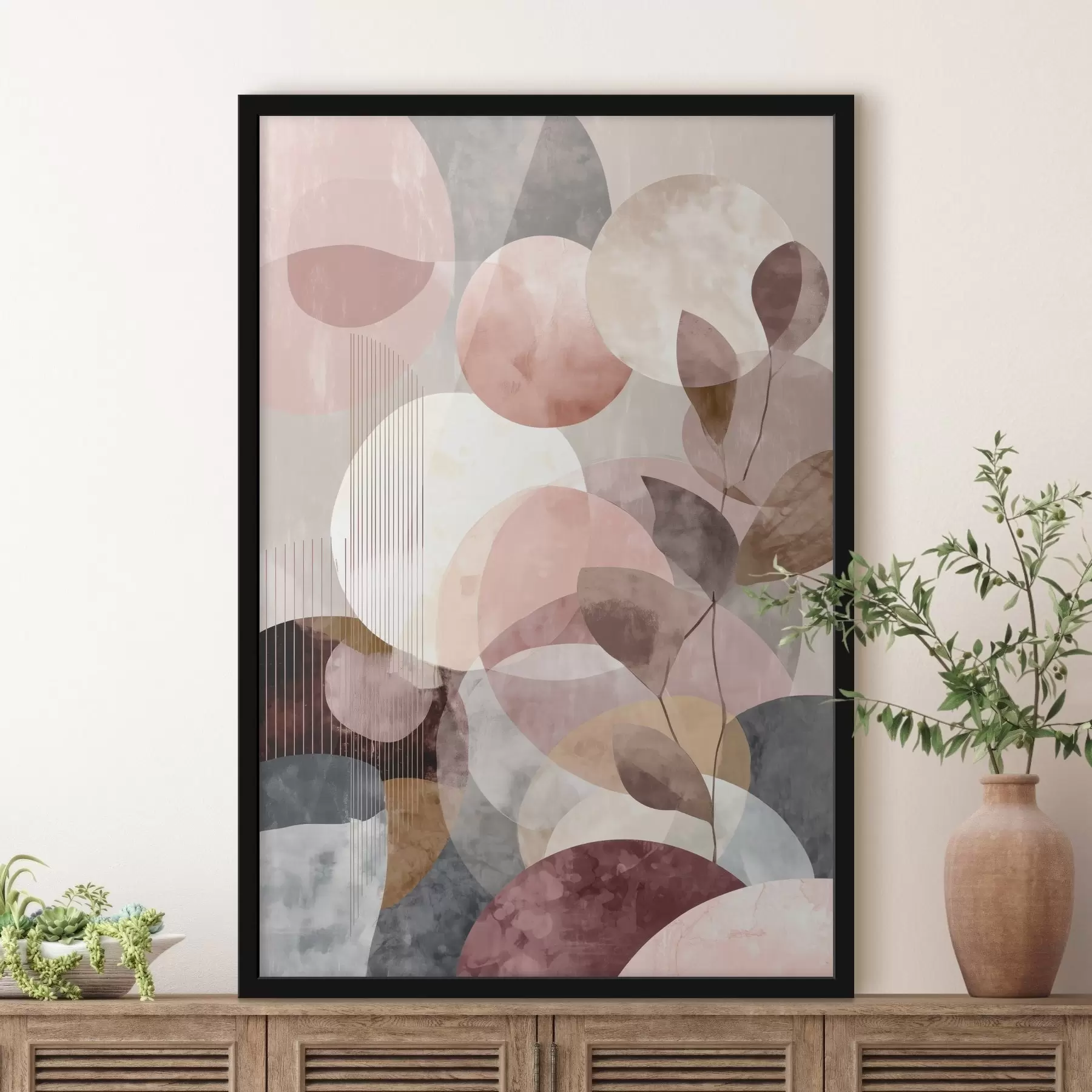 Fototapet Geometrické tvary a botanické prvky v moderním minimalistickém stylu f47975