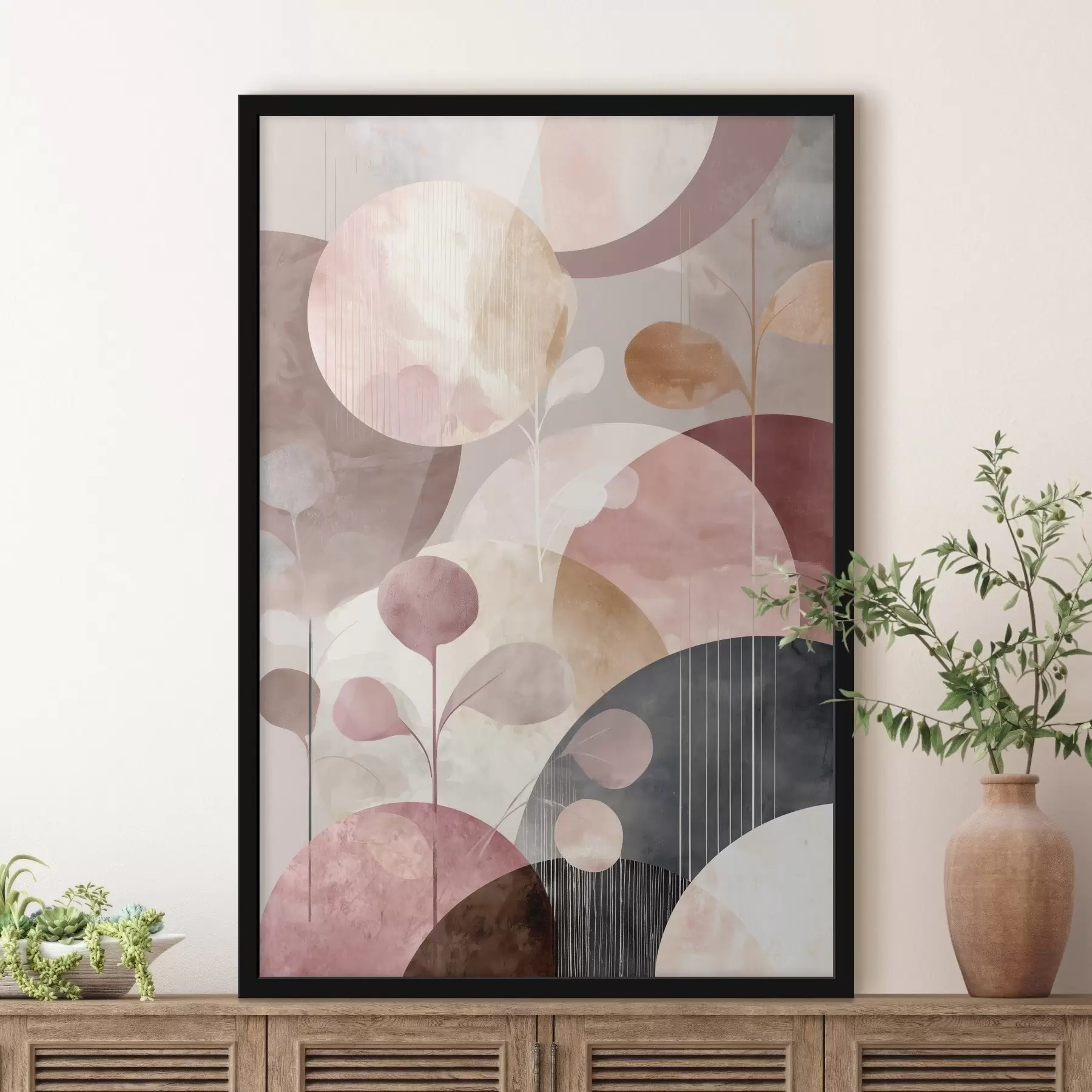 Fototapet Kompozice průsvitných kruhů a stylizovaných větví f47978