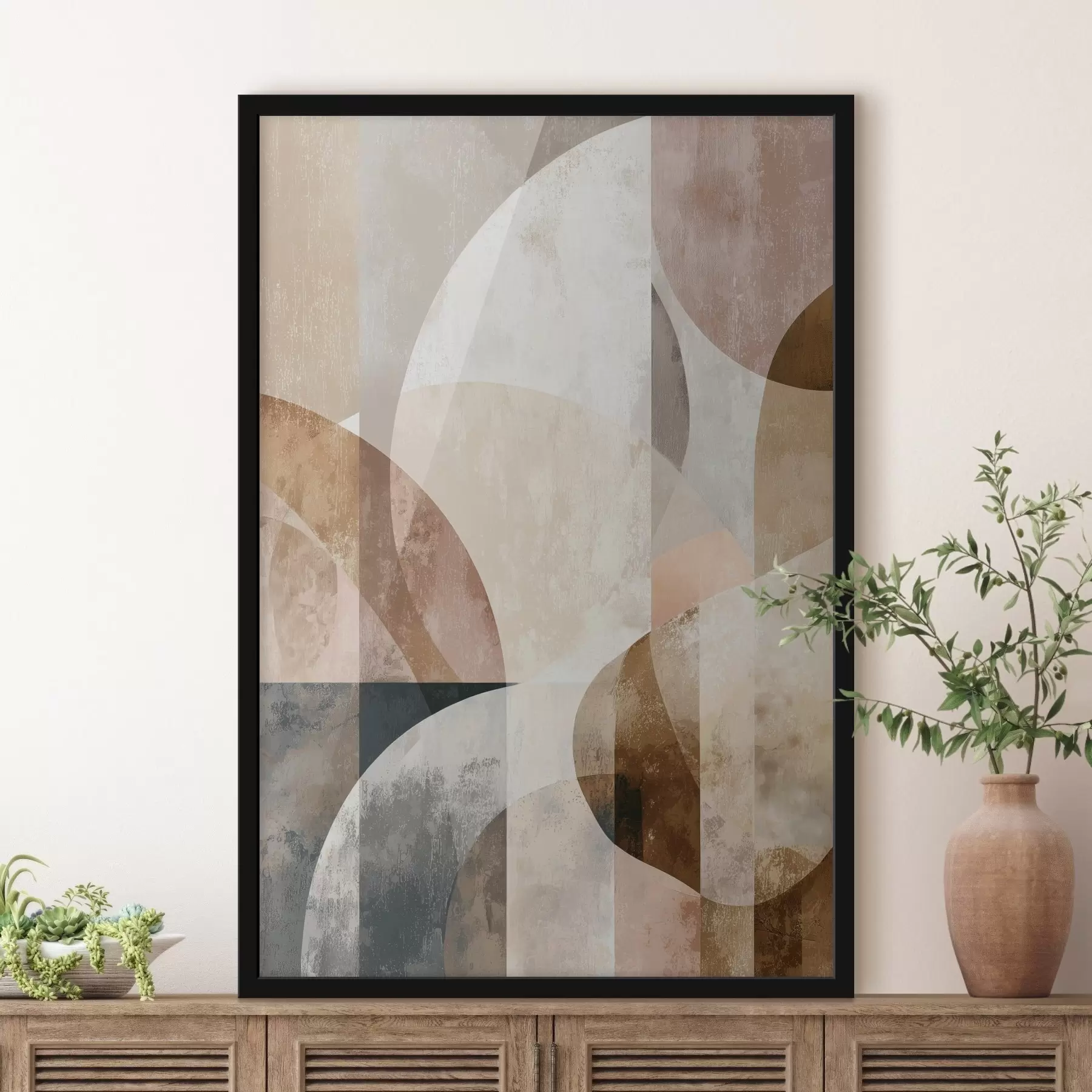 Fototapet Moderní kompozice s kruhovými tvary a svislými tahy f47980