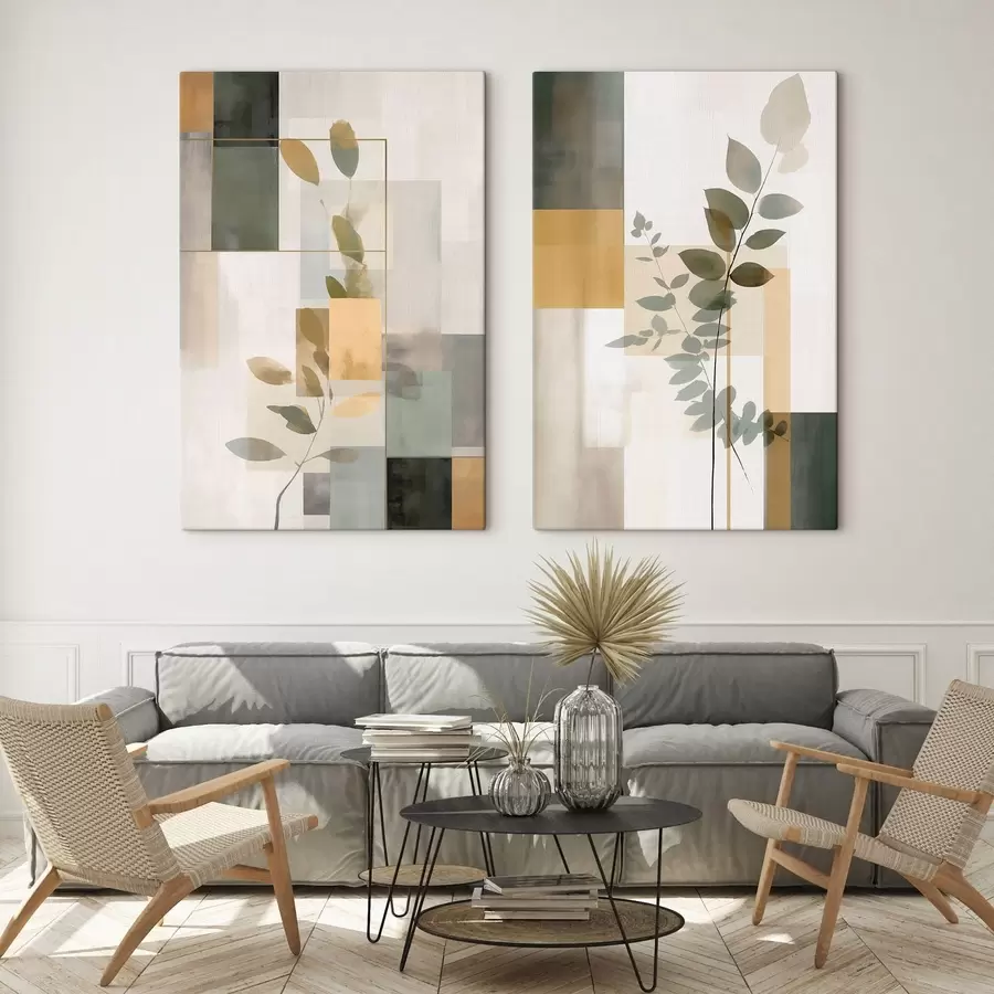 Obraz Geometrická abstrakce s větvemi listů Č. m30128