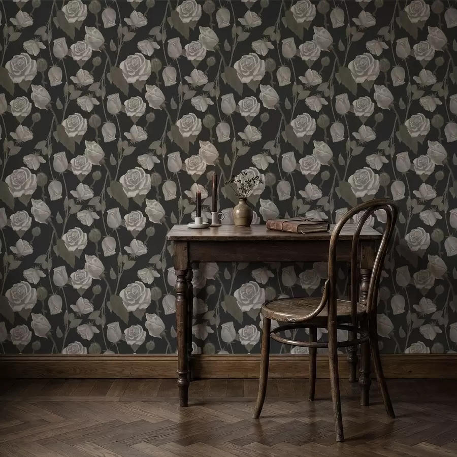 Fototapet Květinový vzor s růžemi na tmavém pozadí a01123