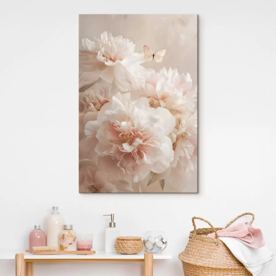 Obraz bujné růžové pivoňky s motýlem Č. s47954