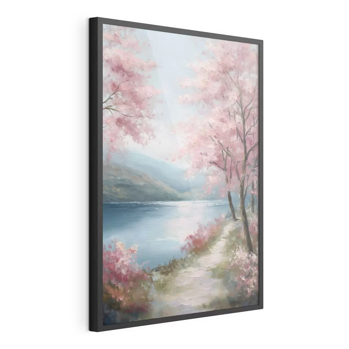 Poster krajina s růžovými stromy v olejovém stylu f48289