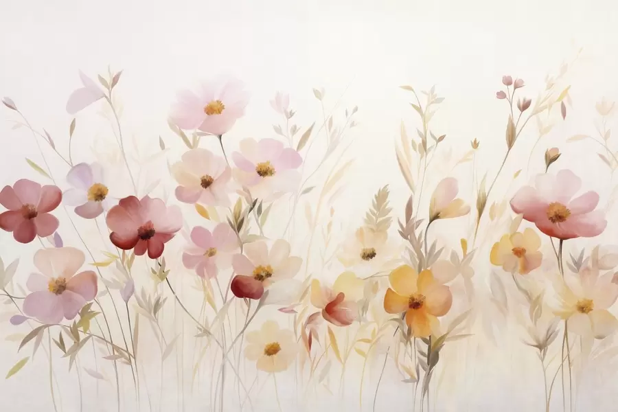 Fototapet Abstraktní pole divokých květin v pastelových odstínech, akvarelový styl malby w09757