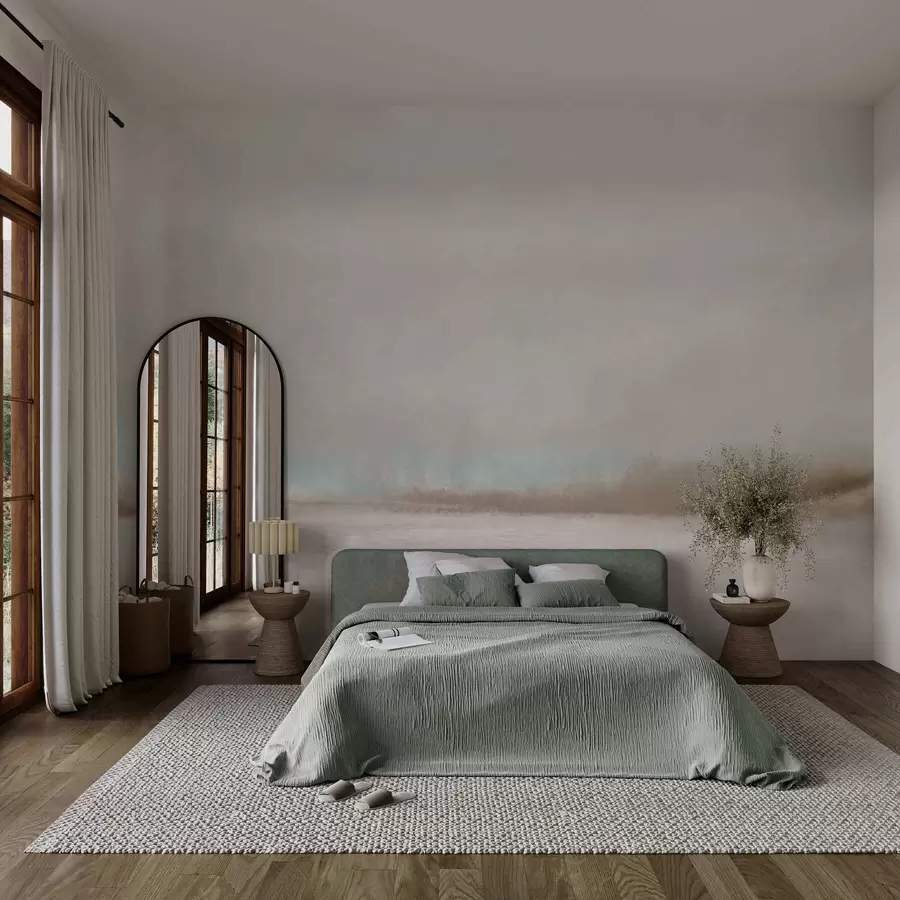 Fototapet Zamlžená krajina s jezerem a lesem w05319