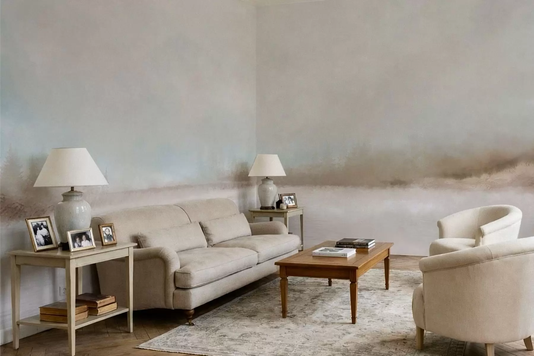 Fototapet Zamlžená krajina s jezerem a lesem w05319