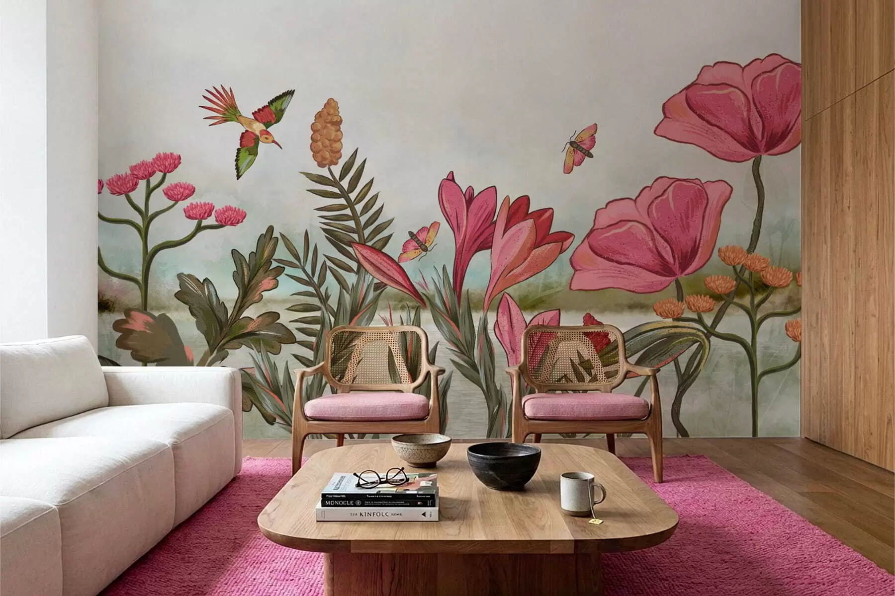 Fototapet Zářivé květiny s ptáky a motýly w05321