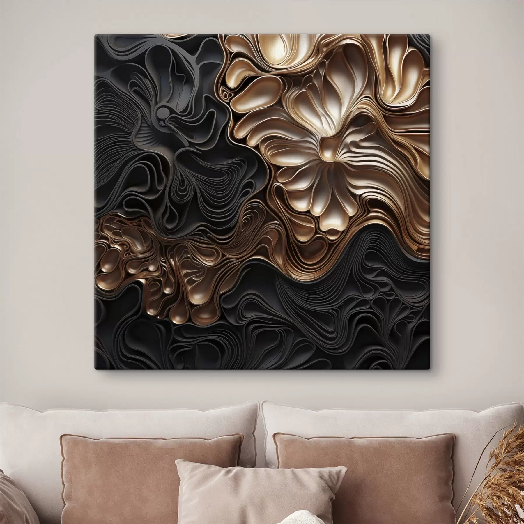 Obraz Abstraktní, plynulé, organické tmavé tvary, které vytvářejí texturované moderní umění Č. s48383