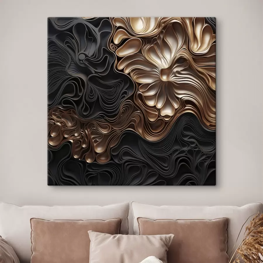 Obraz Abstraktní, plynulé, organické tmavé tvary, které vytvářejí texturované moderní umění Č. s48383