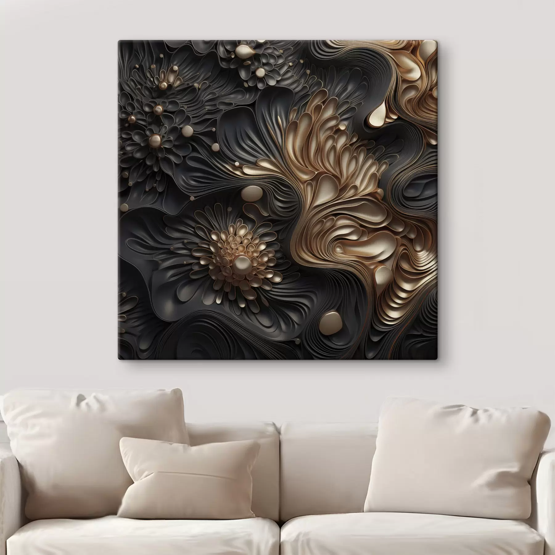 Obraz Abstraktní, plynulé, organické tmavé tvary, které vytvářejí texturované moderní umění Č. s48384