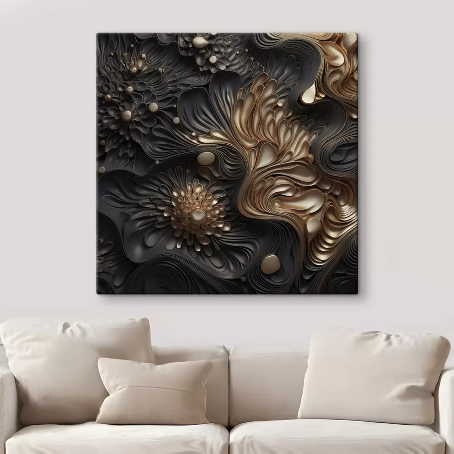 Obraz Abstraktní, plynulé, organické tmavé tvary, které vytvářejí texturované moderní umění Č. s48384