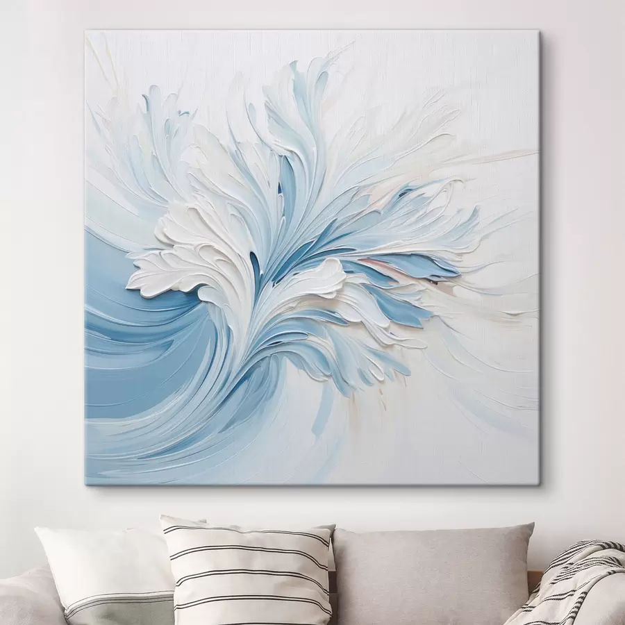 Obraz Bílo-světle modrý abstraktní květinový vzor s plastickými okvětními lístky a vlnícími se liniemi Č. s48395
