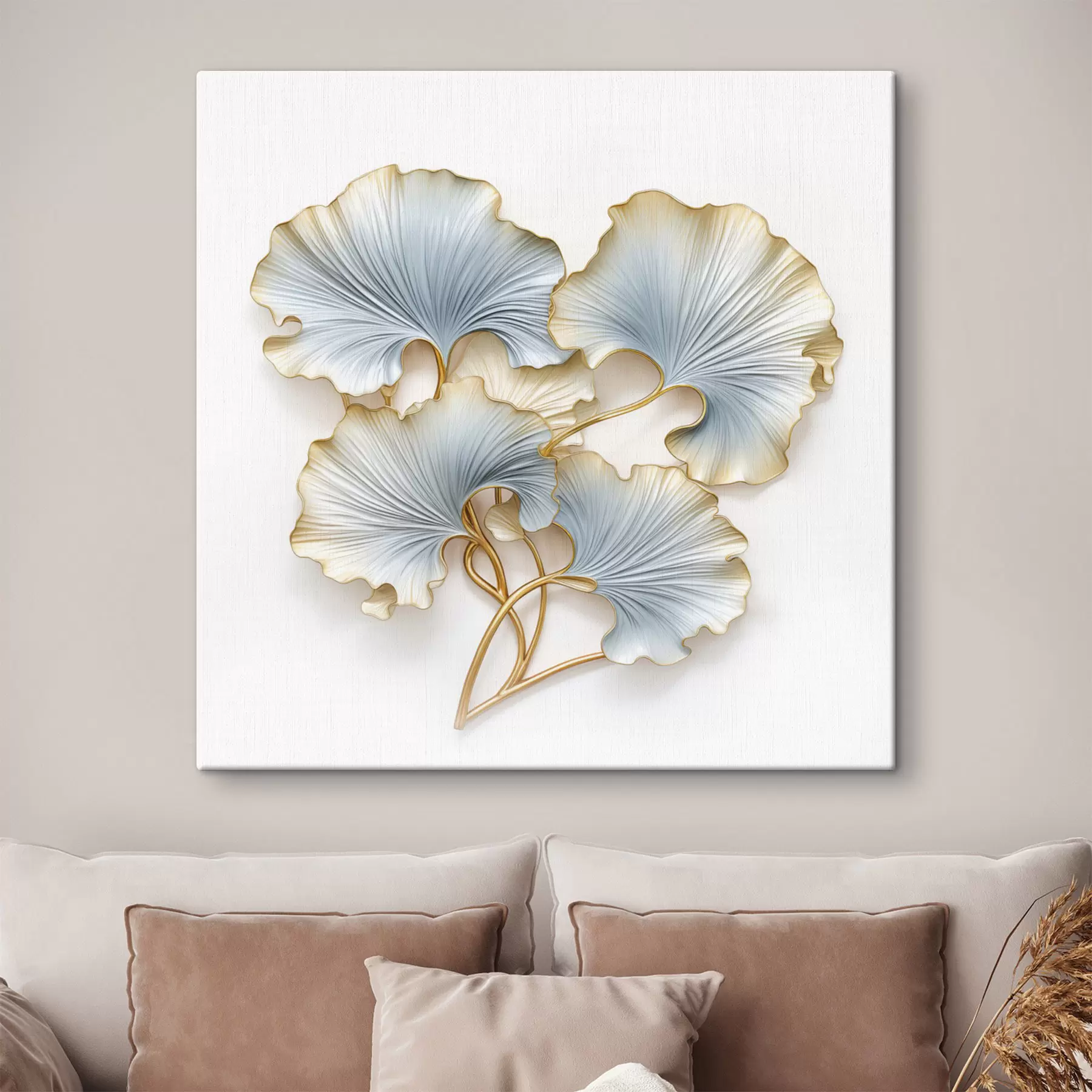 Obraz Stylizované listy ginkga s modrými a žlutými akcenty Č. s48397