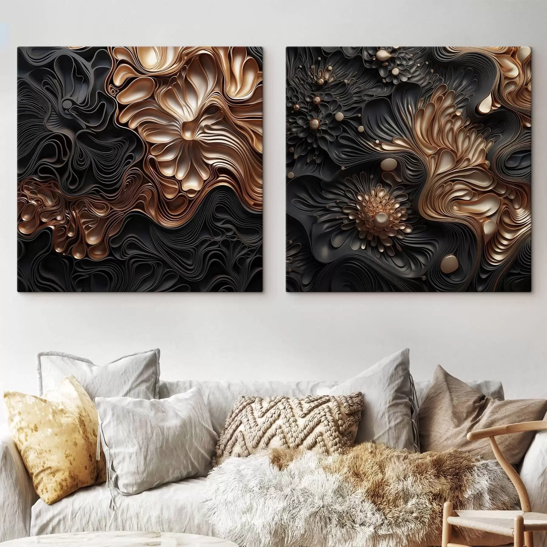 Obraz Abstraktní, plynulé, organické tmavé tvary, které vytvářejí texturované moderní umění Č. m30196