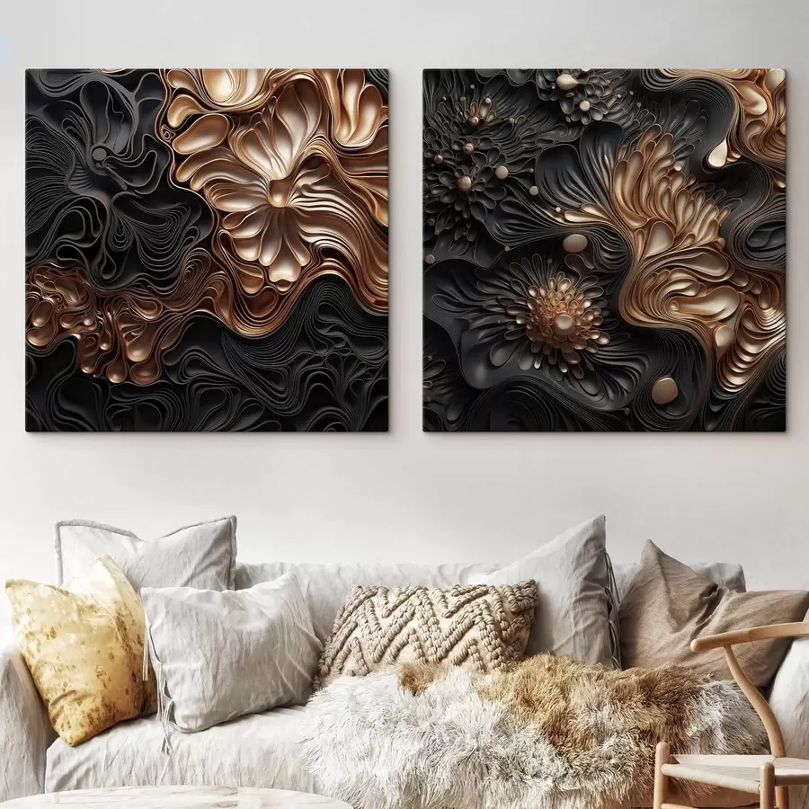 Obraz Abstraktní, plynulé, organické tmavé tvary, které vytvářejí texturované moderní umění Č. m30196