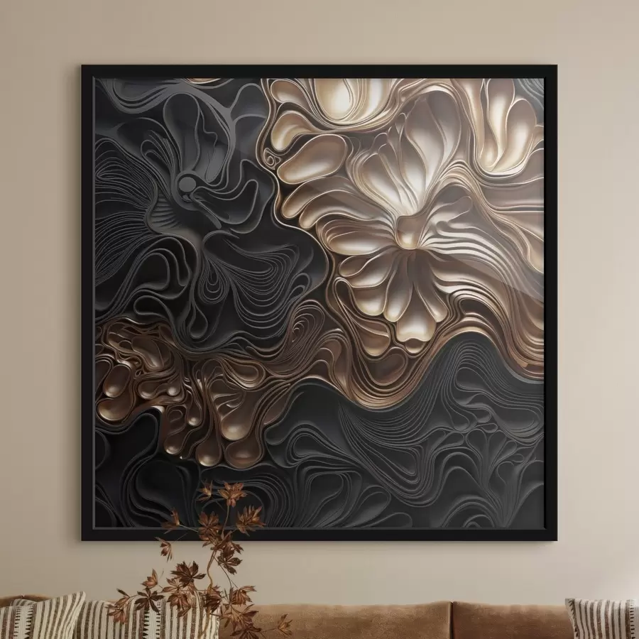 Fototapet Abstraktní, plynulé, organické tmavé tvary, které vytvářejí texturované moderní umění f48383
