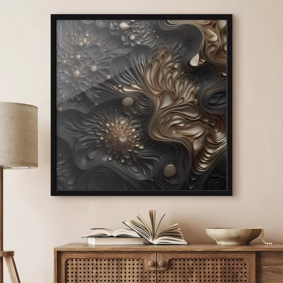 Fototapet Abstraktní, plynulé, organické tmavé tvary, které vytvářejí texturované moderní umění f48384