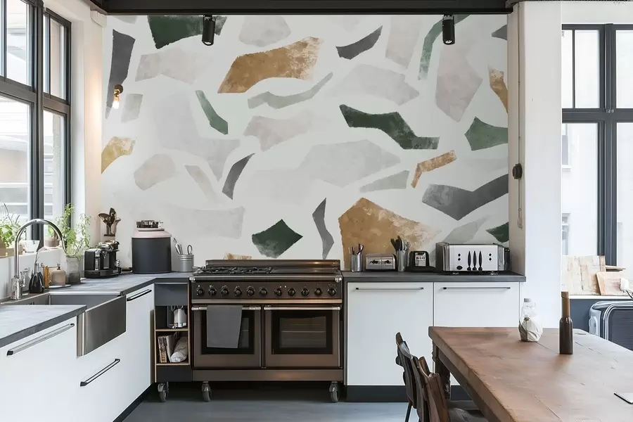 Fototapet Abstraktní texturované fragmenty v zelených a béžových odstínech w05146